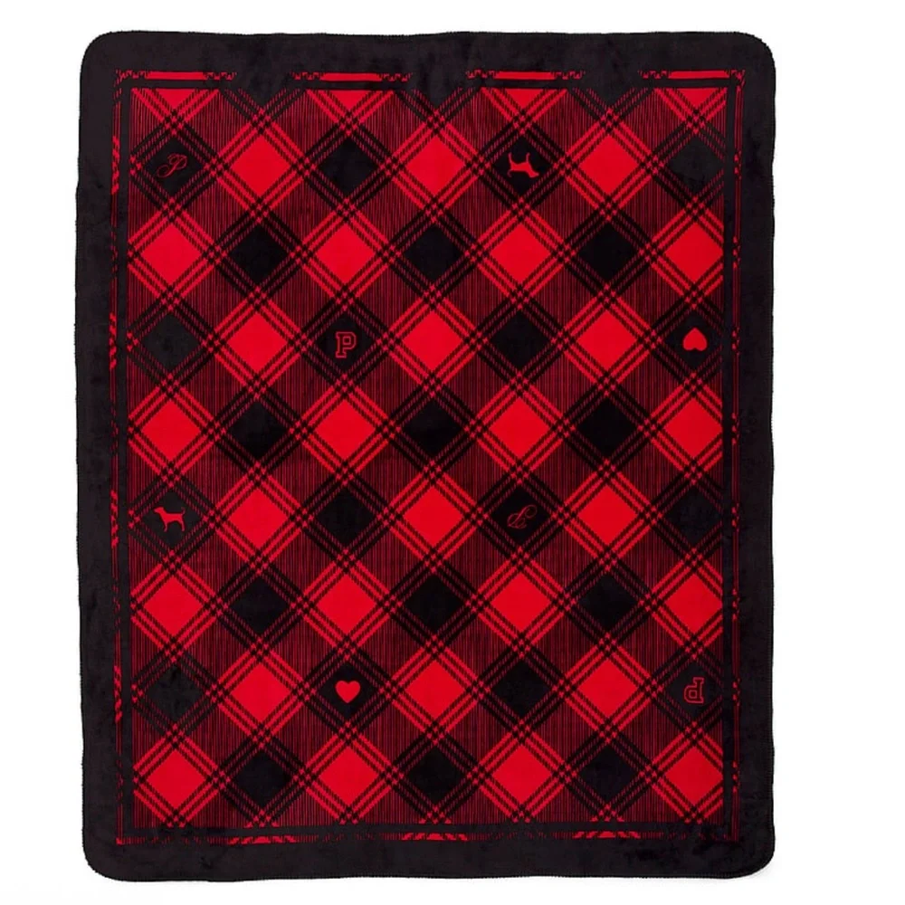 Victoria's Secret PINK Cozy Holiday 2025 Blanket Buffalo Plaid Dog Red/Black